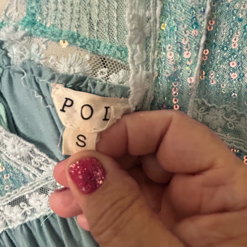 POL Teal Sequin Lace Tank Top - Picture 15 of 16